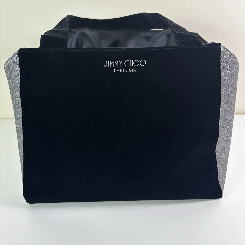 Jimmy Choo Parfums Tote Bag Black Velvet Silver Glitter Gift Bag Shoulder Strap